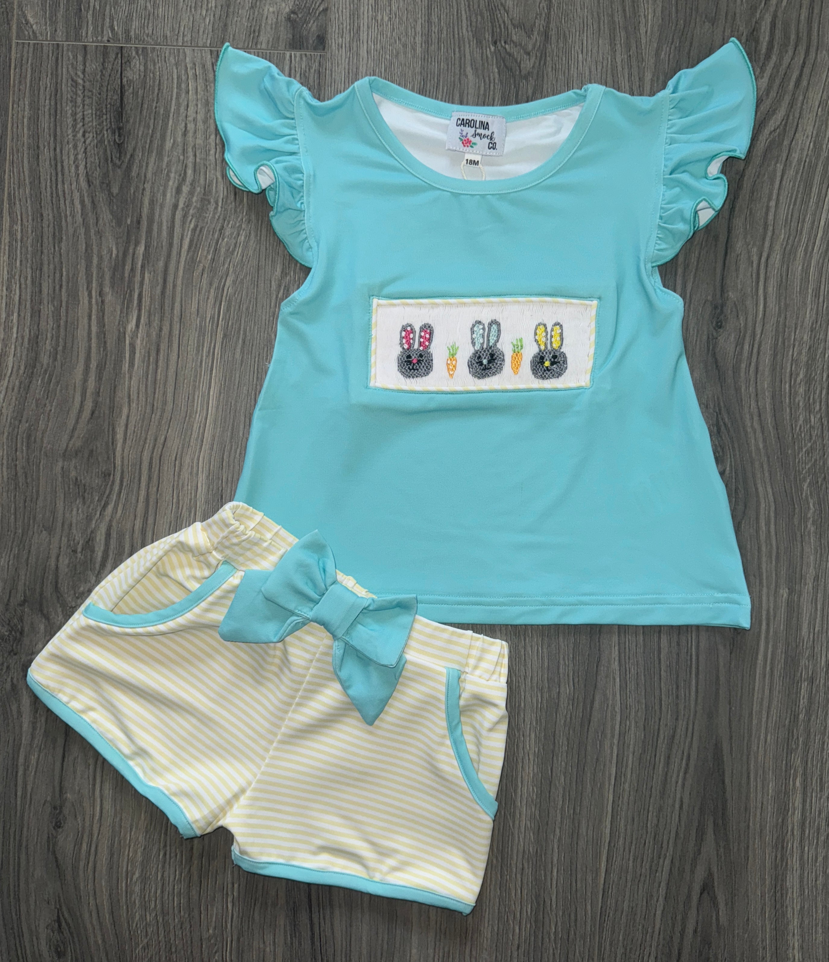 Smocked Bunny Trio Short Set