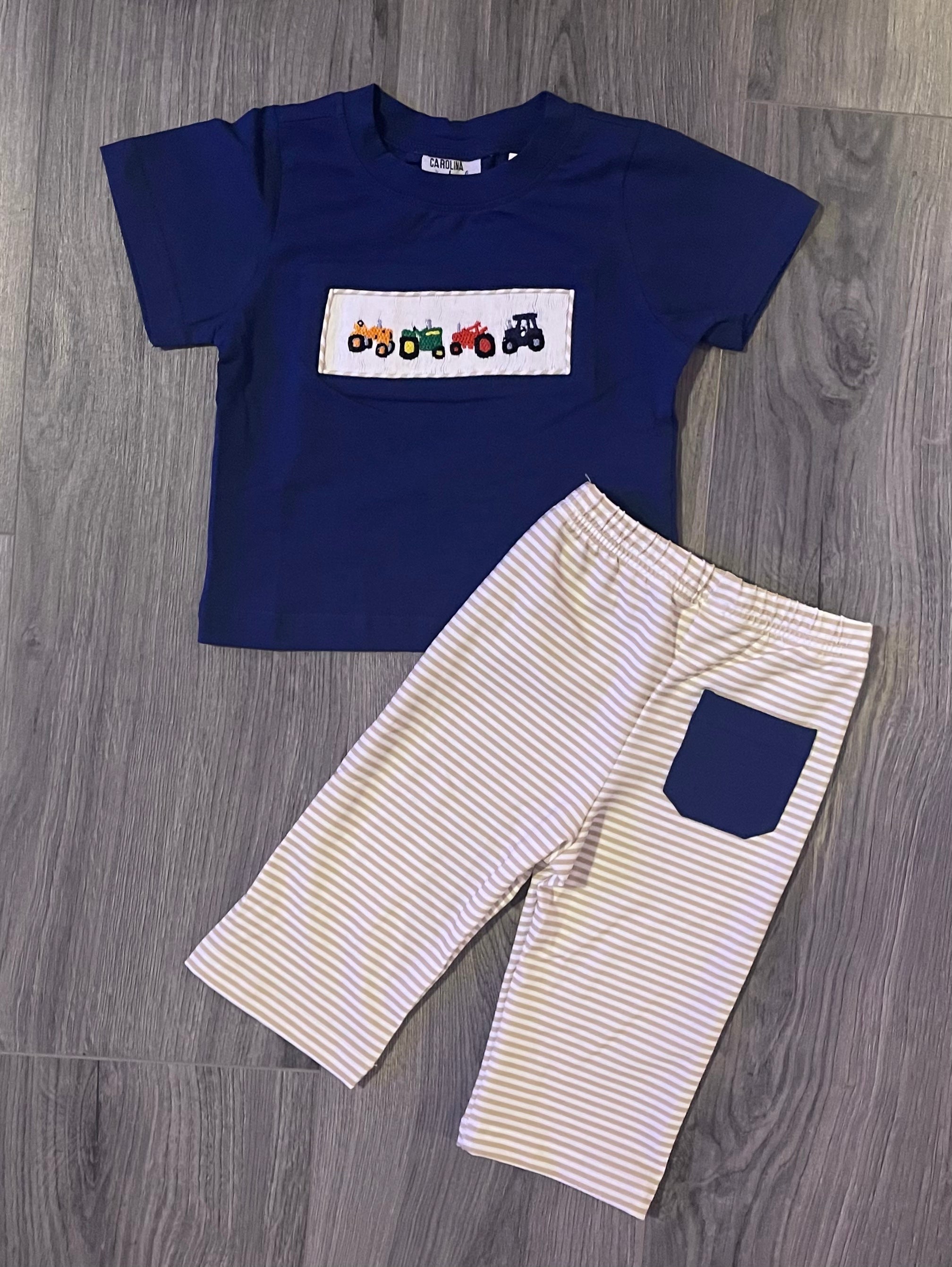 Smocked Antique Tractor Boys Pant Set