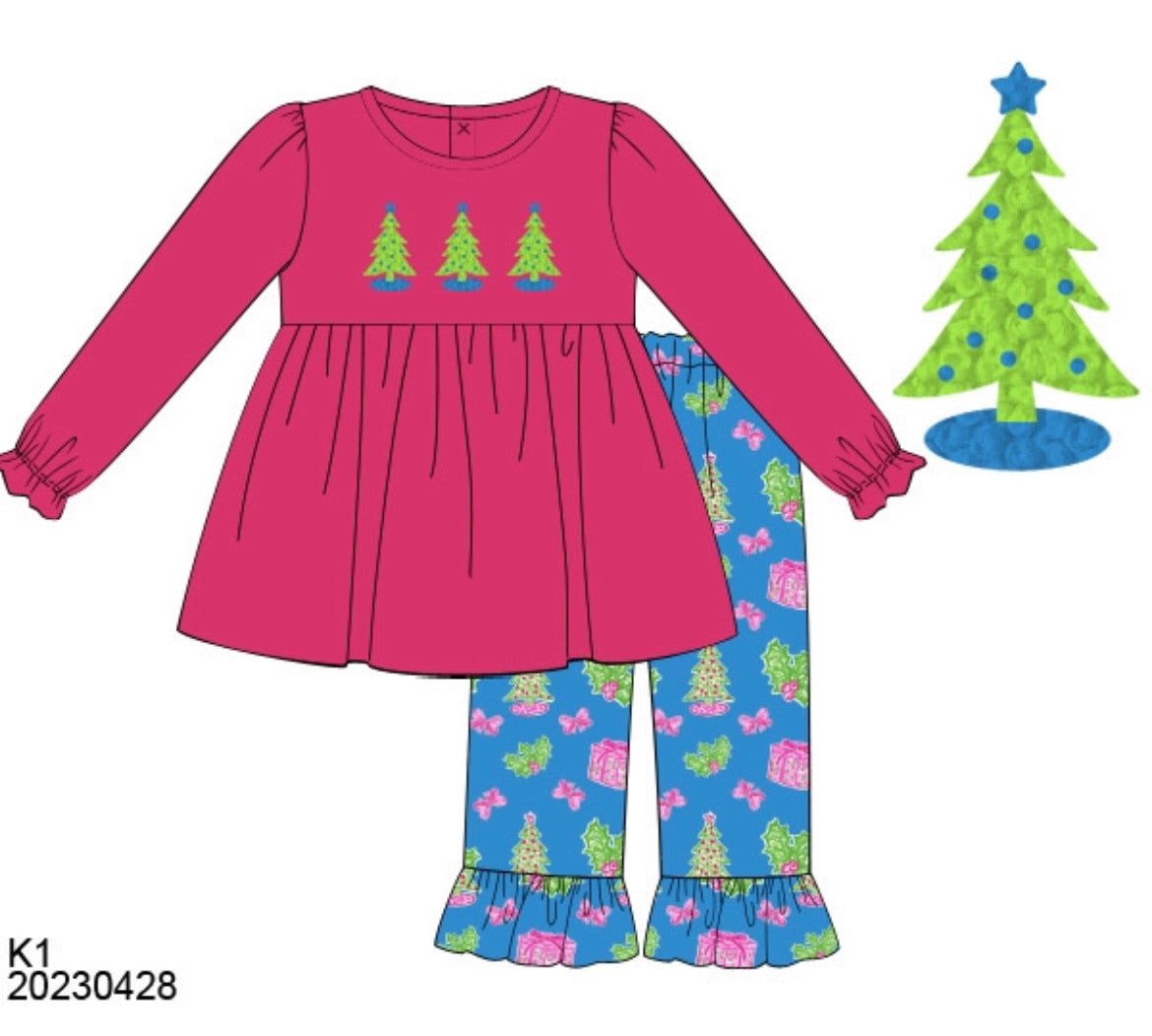 French Knot Bright Trees Pant Set