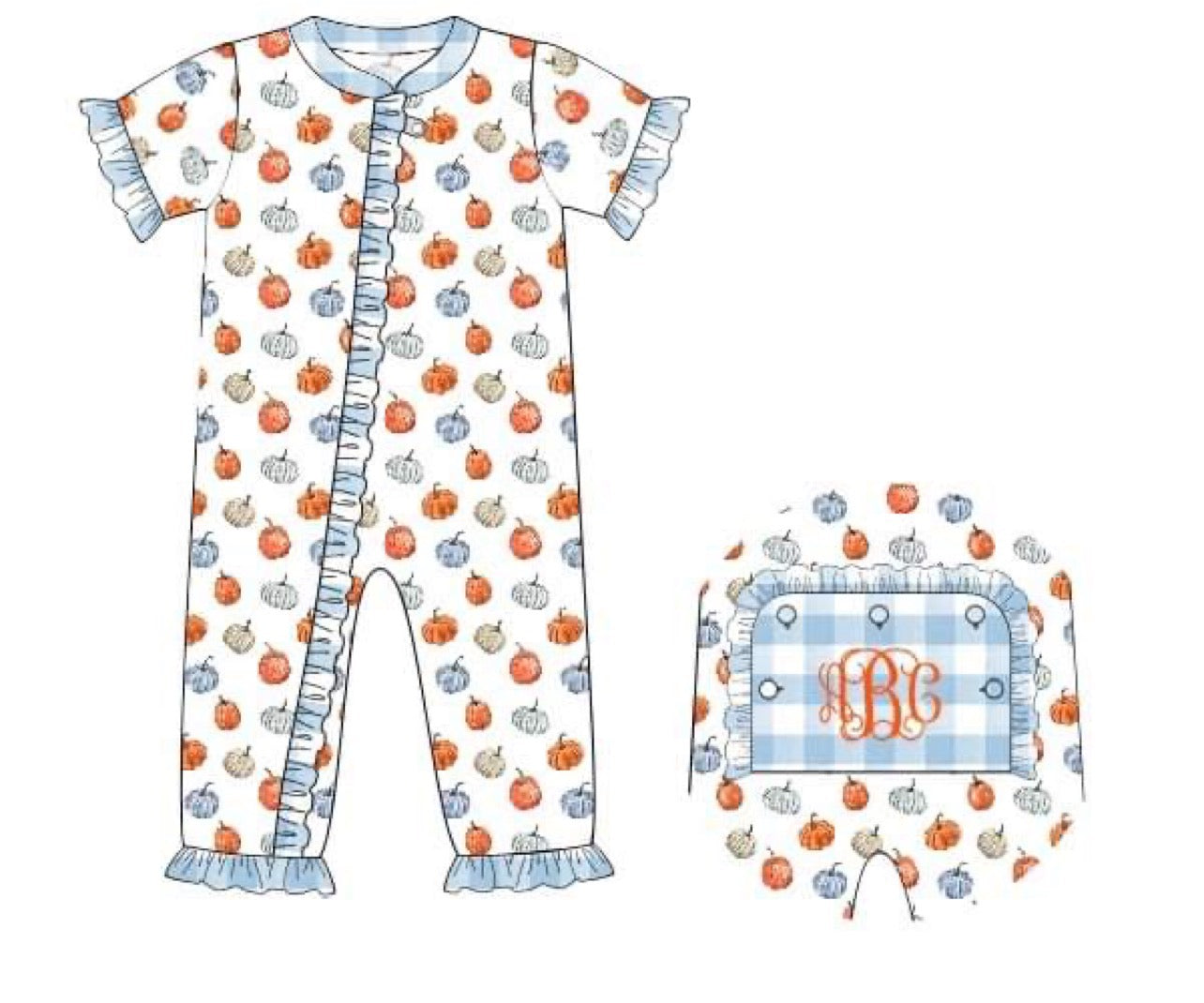 Watercolor Pumpkin Girls Zippy Pajamas