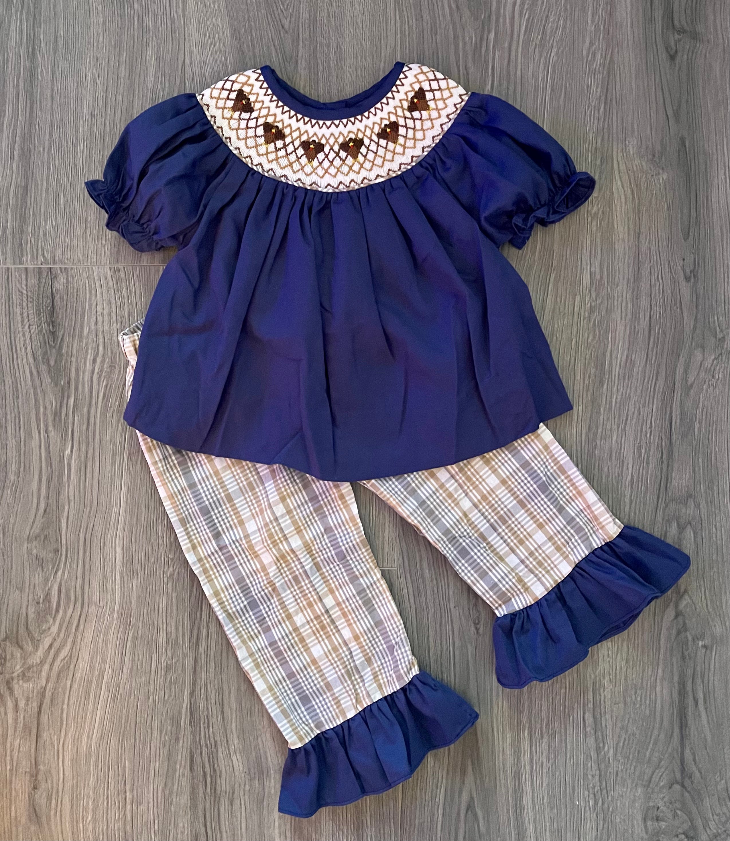 Smocked Geometric Turkeys Pant Set