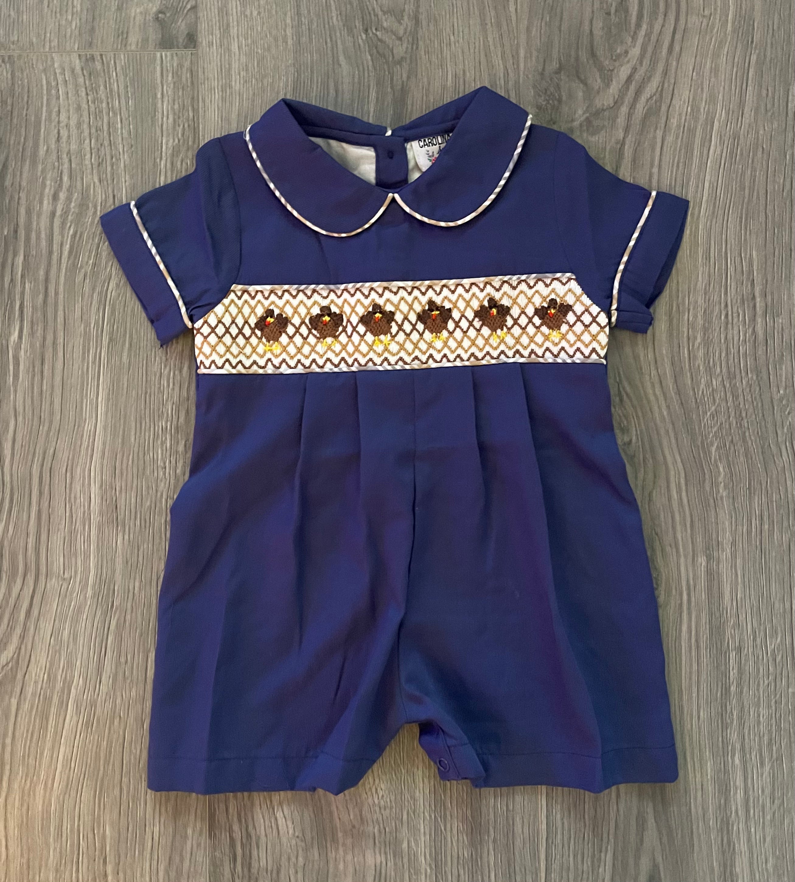 Smocked Geometric Turkeys Romper