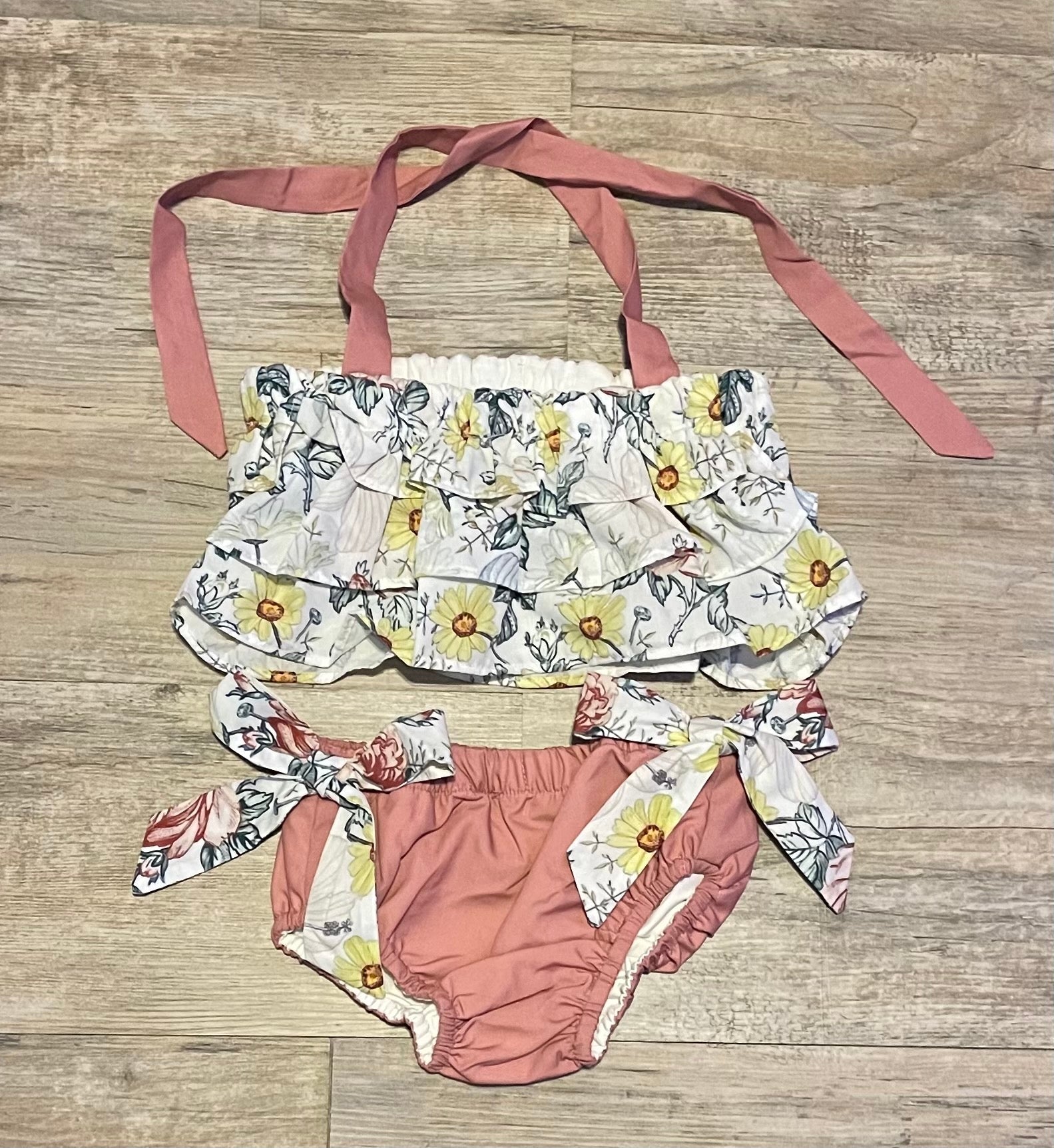 Mauve/Floral Girls 2pc. Swimsuit